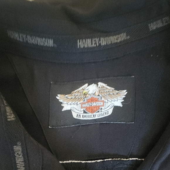 Harley-Davidson Vtg Y2k Black Casual Bottom Down Shirt with White Trim - Picture 2 of 8